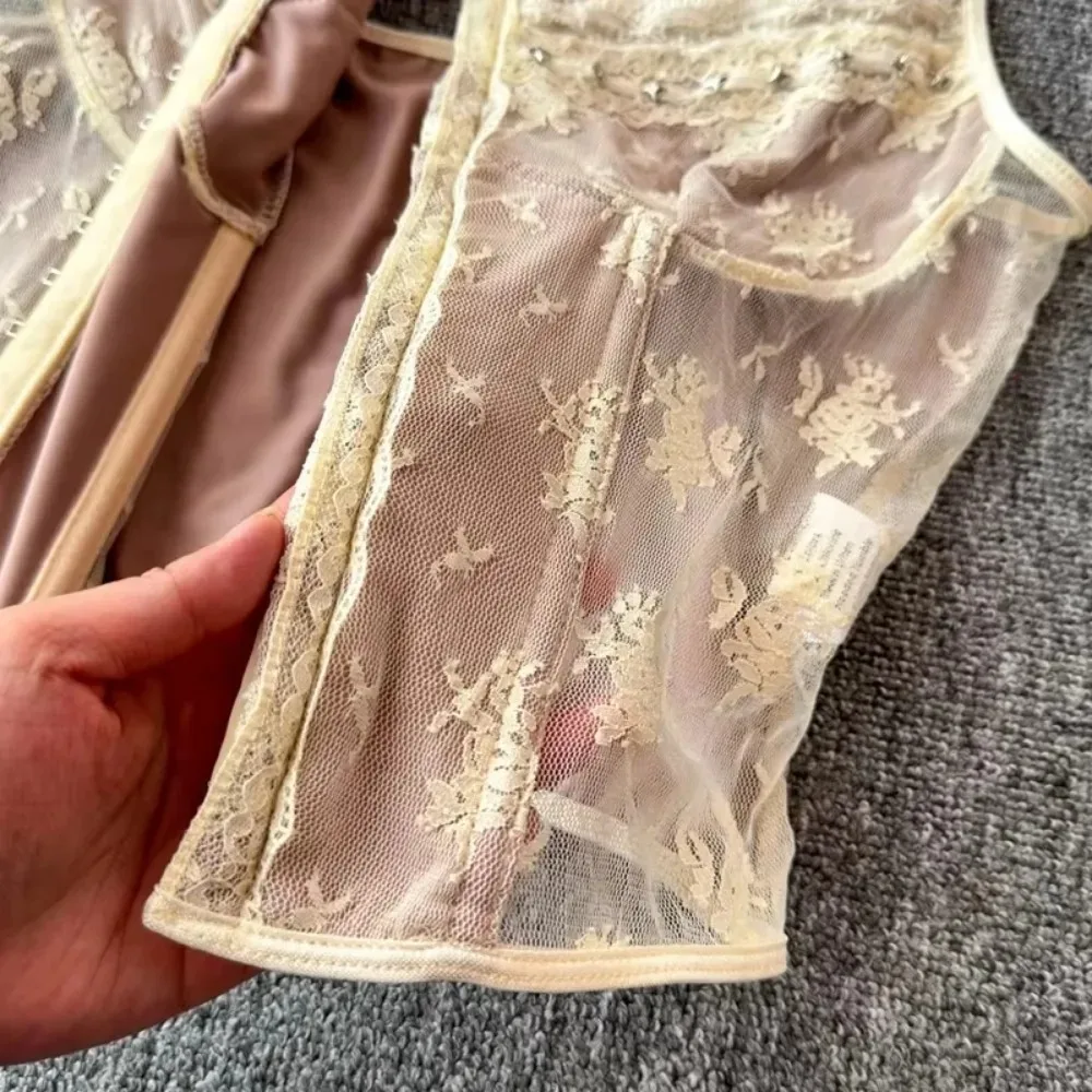 Chic Retro lace PATCHWORK Camis French Fashion Tank Top Slim  Crop Top Sexy  Women Summer Tops Ins