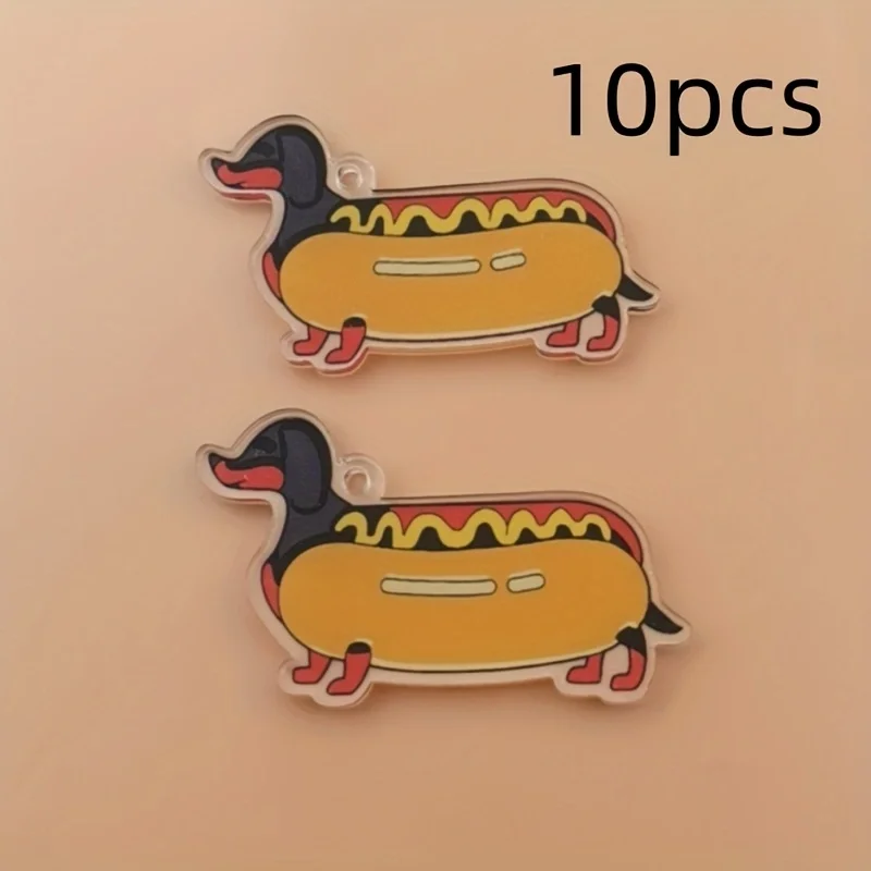 10pcs acrylic 2D new sausage dog pendant, DIY jewelry making earrings necklace keychain accessories view 4