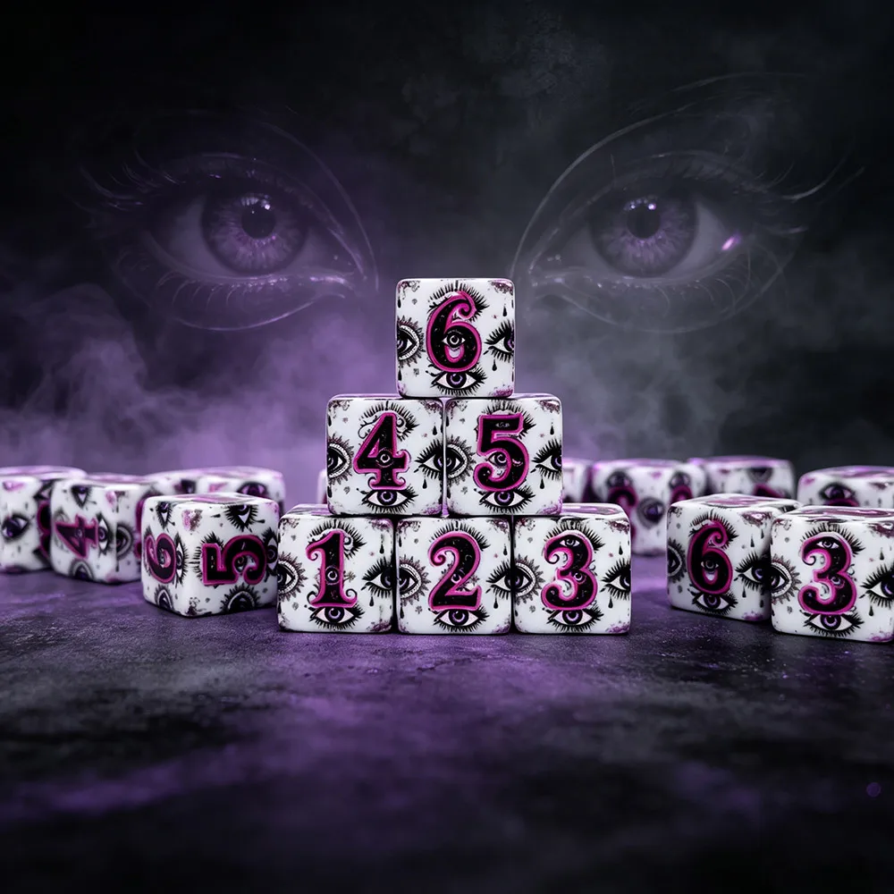 12Pcs 16MM D6 Acrylic Dice Mystic Gothic All‑Seeing Eye Print DND RPG Tabletop Gaming Dice For Role‑Playing Board Game Dice