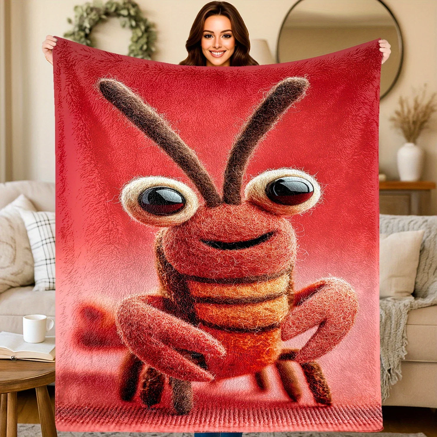 Red Fun Insect Animal Throw Blanket for Sofa Bed Cozy Decor Plush Blanket Gift
