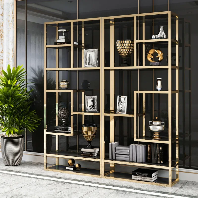 Bookshelf Floor-to-ceiling multi-layer display cabinet Simple stainless steel villa shelf