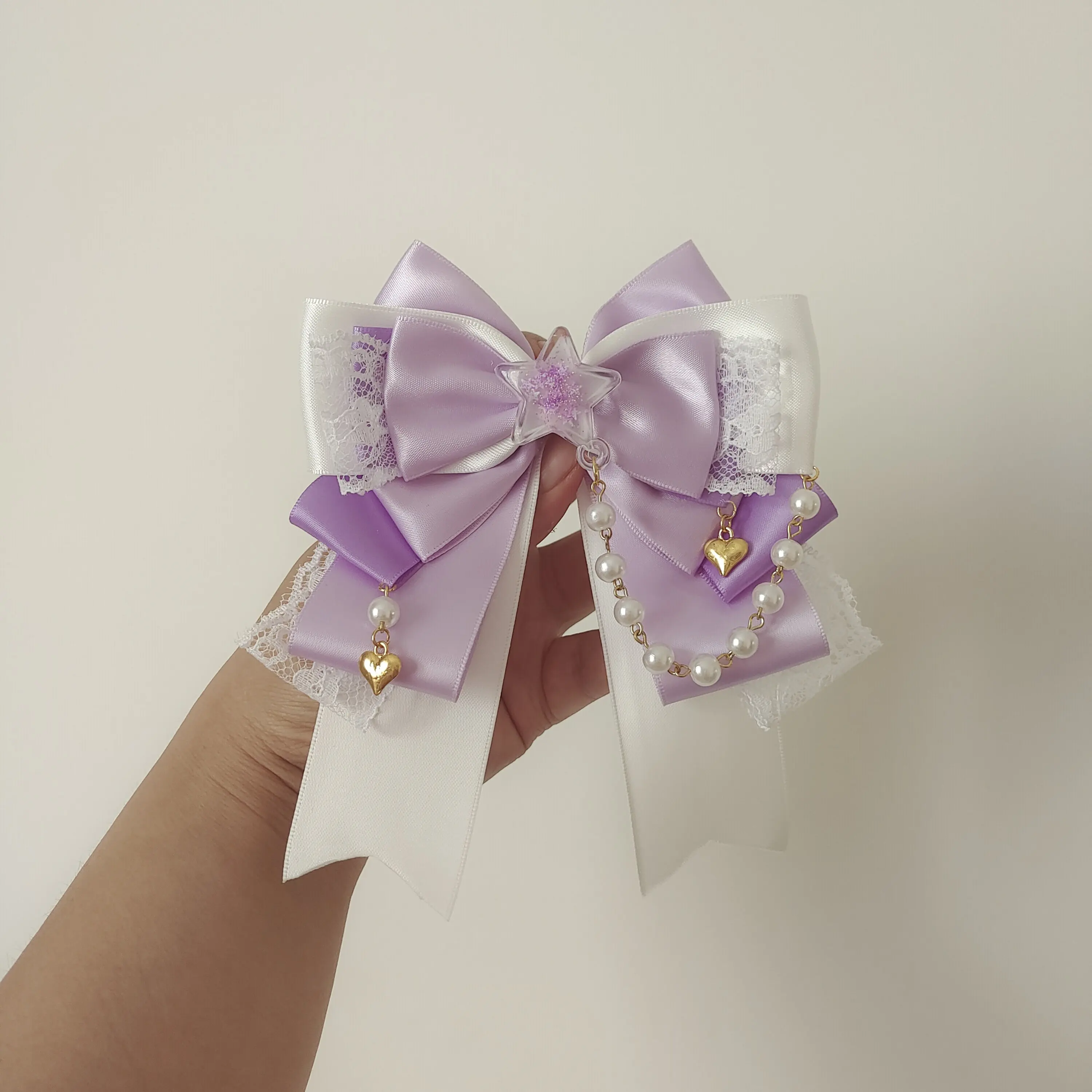 Pearl Tassel Lace Bow Concert Support Stick Pendant Cute Lolita Anime Daily Women's Dress Handmade Brooch Bow Tie Accessory