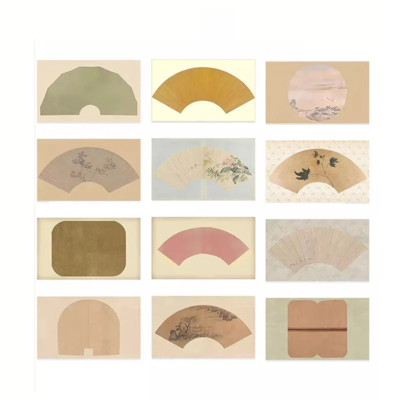 12 Sheets Antique Style Blank Fan Paper 20x35cm Half-Raw Xuan Paper for Chinese Calligraphy & Painting