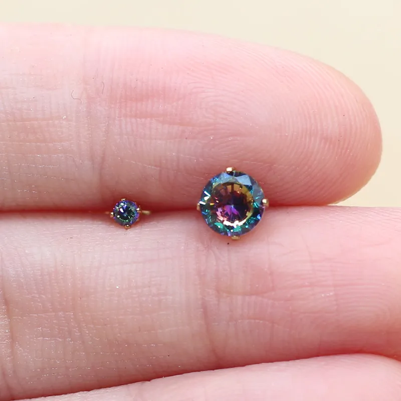 Size From 2mm To 5mm 316 L Stainless Steel With Round Colorful Zircons Women Men Stud Earrings For Men And Women