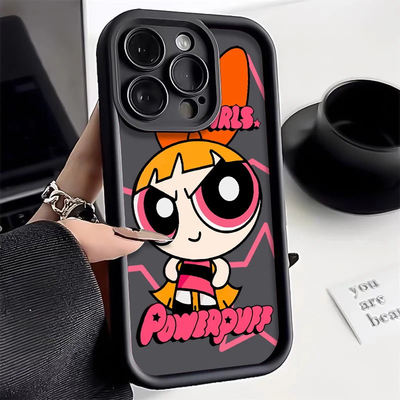 New Cartoon Powerpuff Girls Sunglasses Holder Case For iPhone 15 14 13 12 11 Pro Max XS XR X 7 8 Plus SE Bumper Protectiou cover