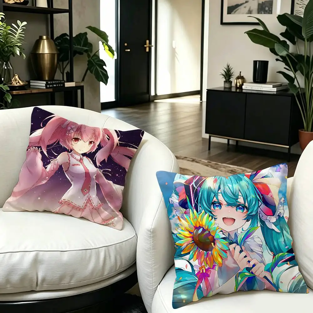 Popular Kawaii H-Hatsune Singer M-Miku Cute Cushion Cover Inches Farmhouse Decor Home Throw Pillow Covers for Couch Decorations