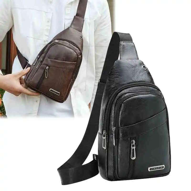 

Luxury Soft Leather Men's Chest Bag Business Male Shoulder Crossbody Bag Multifunctional Sling Bag Man Mobile Phone Bag