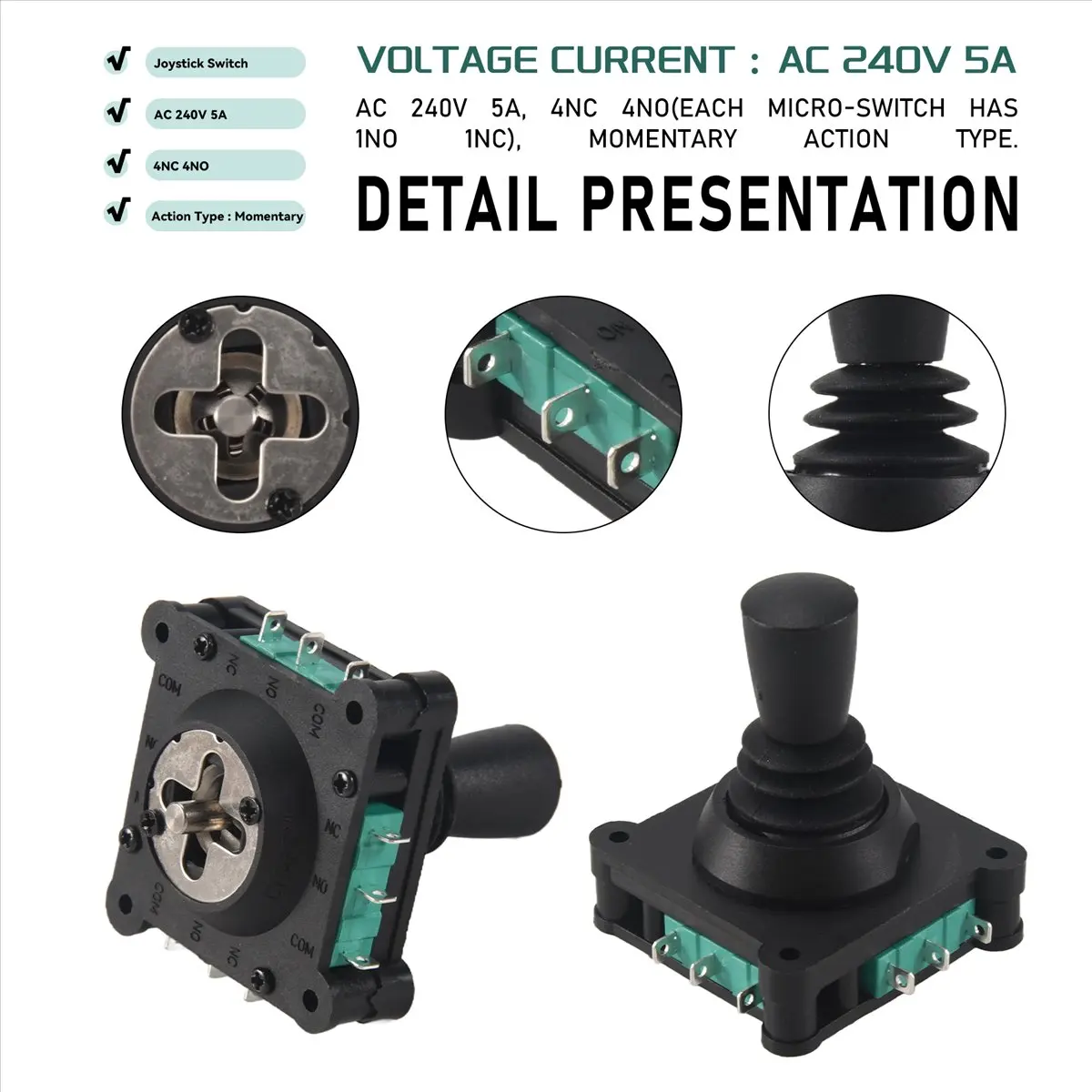 

Joystick Switch AC 240V 5A 4NO 4NC Momentary 2.5mm Fixing Thread Joystick Switch