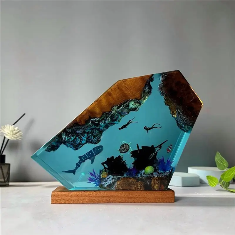 BMBY-2X Undersea Resin Lamp Whale Turtle Human Diving Night Light Home Gift Office, Desk Bedroom Decoration Night Light