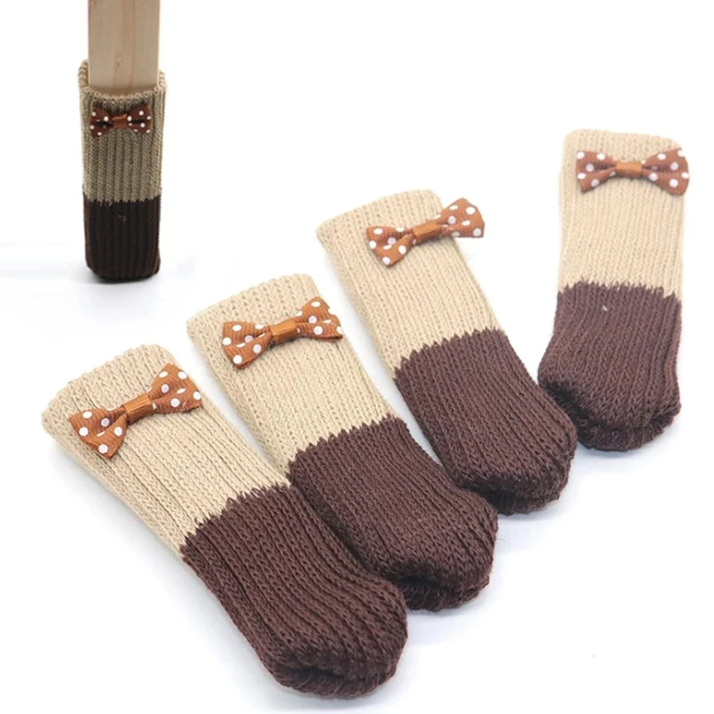 4Pcs New Elastic Knitted Table Chair Leg Socks Furniture Floor Protector Cover Anti-Noise Non-slip Table Legs Feet Sleeves Case