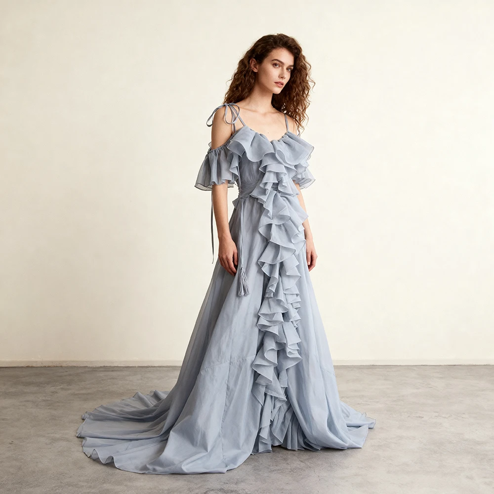 

Organza Woman Ceremony Dress with Ruffles Wedding Dresses for Parties Photography Dresses for Parties Elegant Gowns YW243167