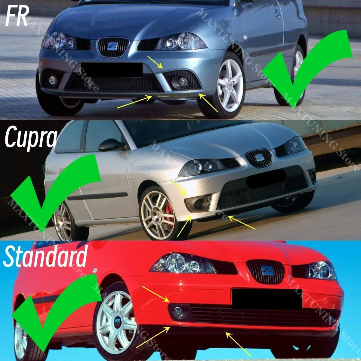시트 이비자 MK4 6L 2002-2009용 프론트 범퍼 립 스플리터, 스포일러 디퓨저 언더 턱 아프런 커버 가드 블랙 바디 키트 튜닝 썸네일 4