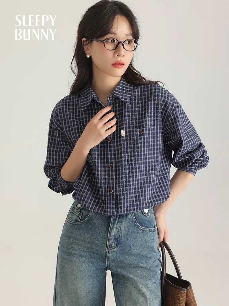 Women Vintage Plaid Loose Fit Drop Shoulder Shirt Casual Relaxed Spring Layered Button-Up Blouse Stylish Oversized Style Top