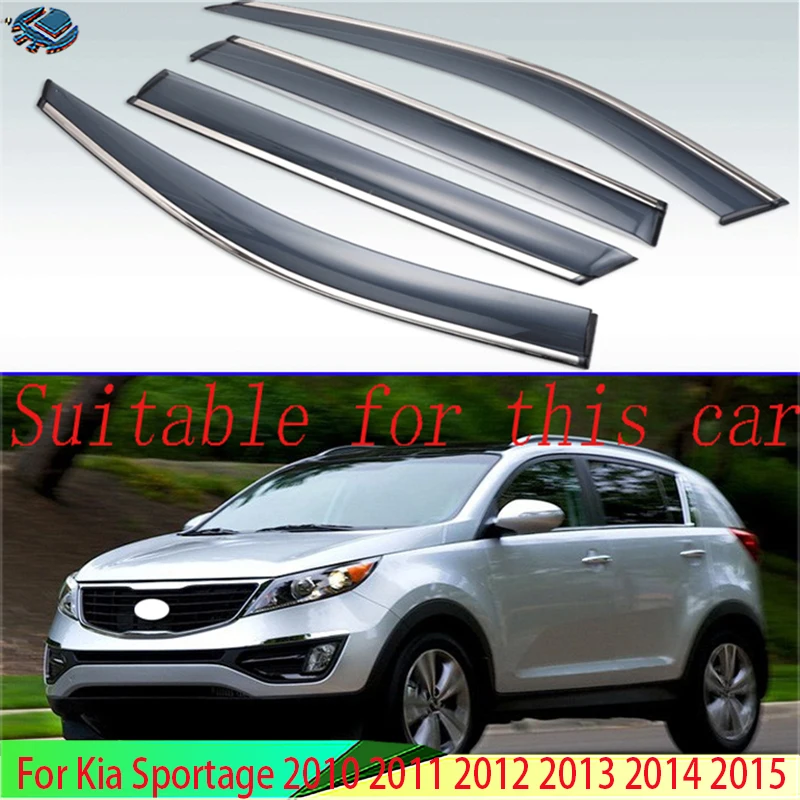 For Kia Sportage 2010 2011 2012 2013 2014 2015 Plastic Exterior Visor Vent Shades Window Sun Rain Guard Deflector 4pcs