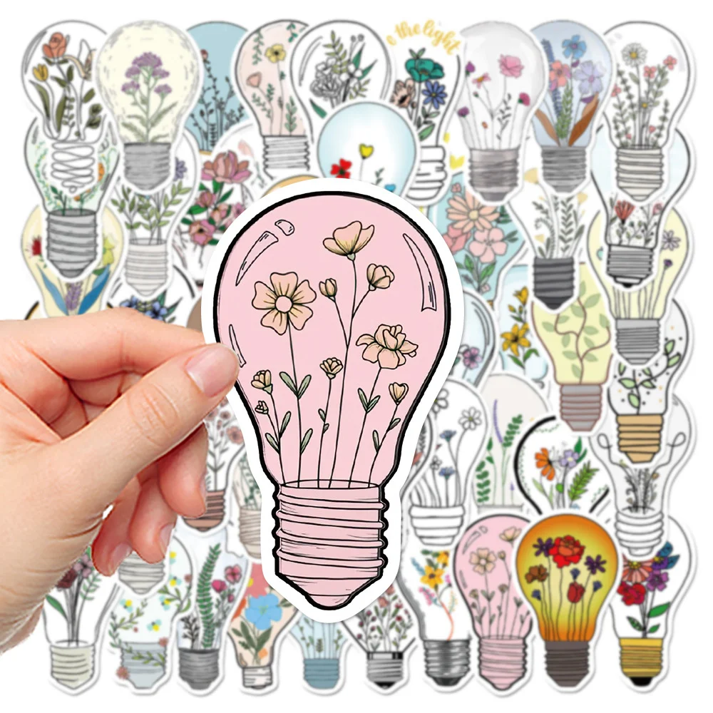 50 PCS Artistic Small Fresh Light Bulb Flower Cartoon Cute Graffiti Stickers Suitable For Luggage Laptops iPad Diary Decoration
