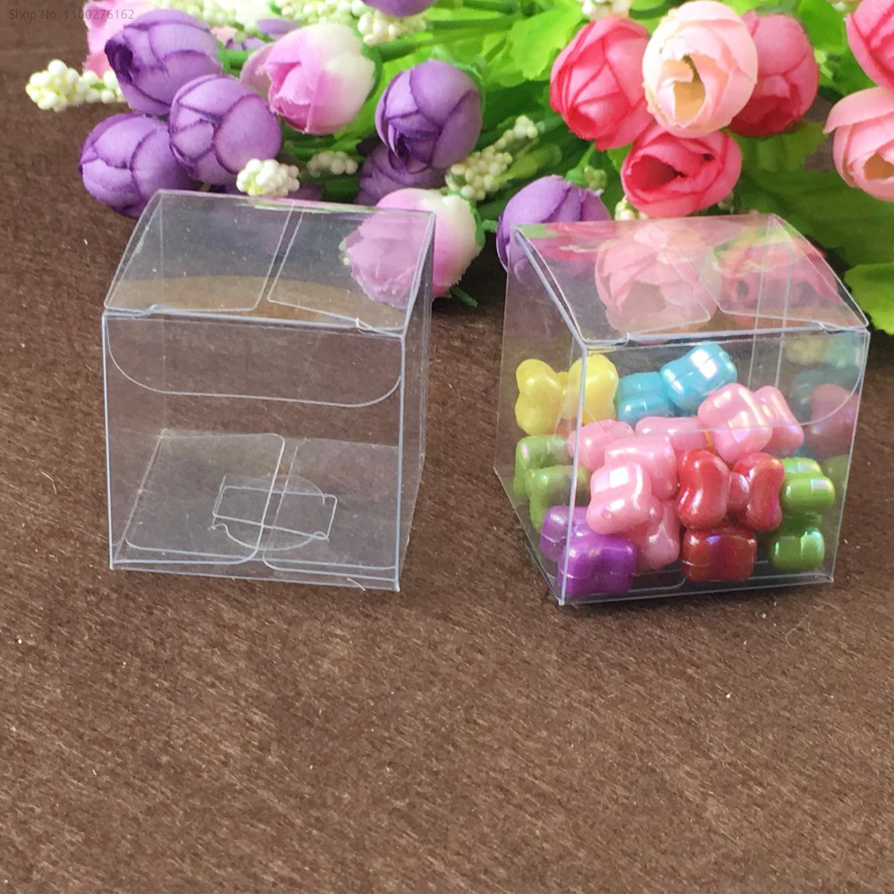 50Pieces/lot Clear Square Wedding Favor Gift Box PVC Transparent Party Candy Bags Chocolate Boxes 5x5x5cm Caja De Dulces