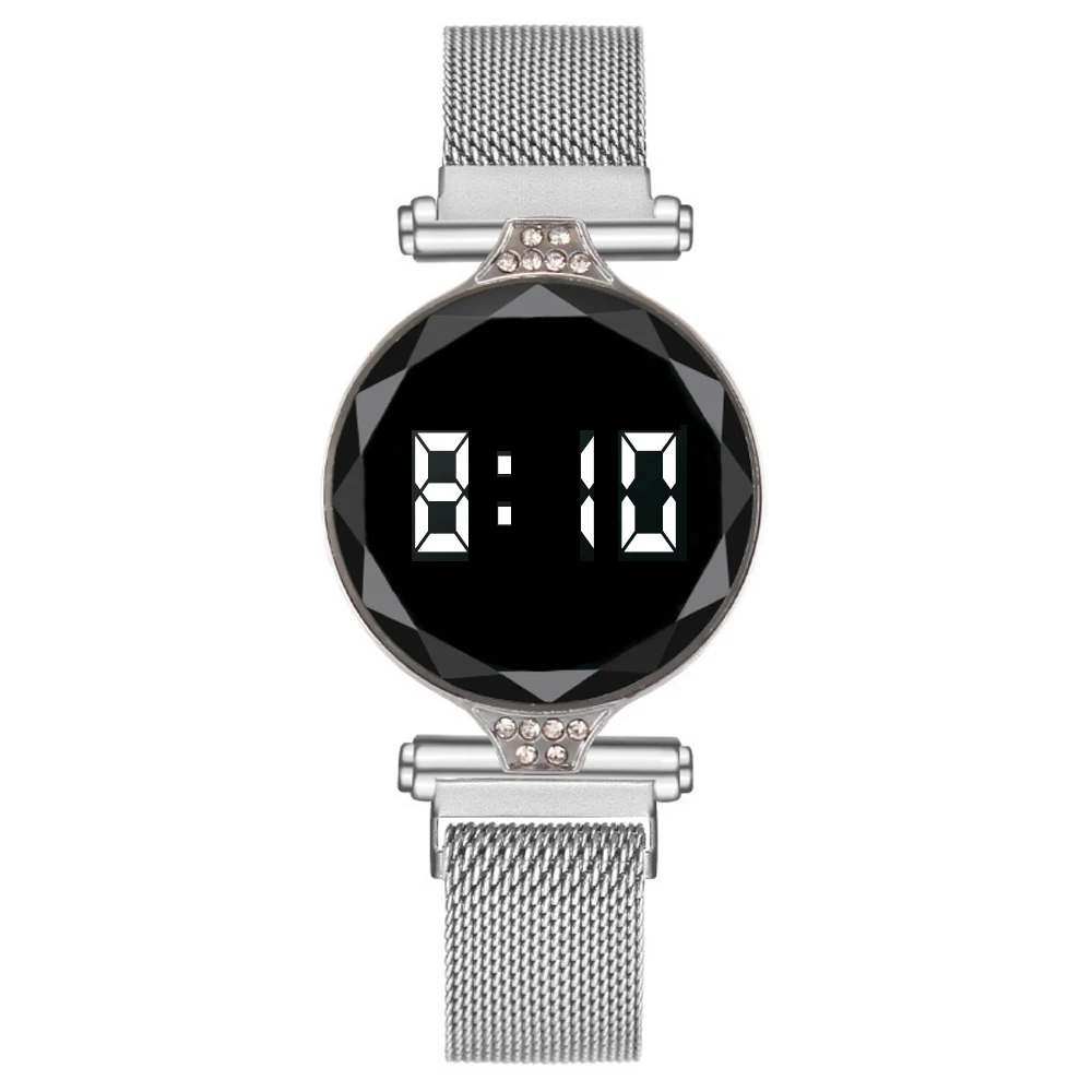 Relojes magnéticos digitales de lujo para mujer, reloj de pulsera de cuarzo LED de acero inoxidable de oro rosa, femenino