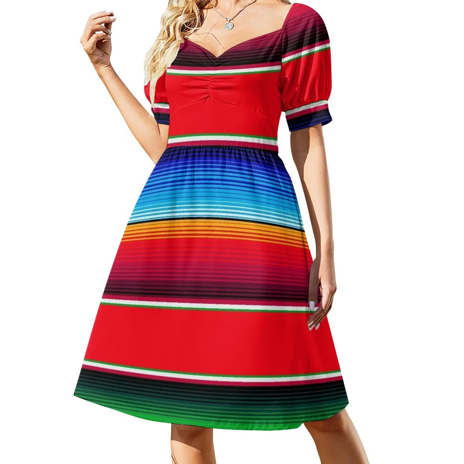 

Traditional Mexican Serape in Red Dress elegant women's dresses sale Long dress woman