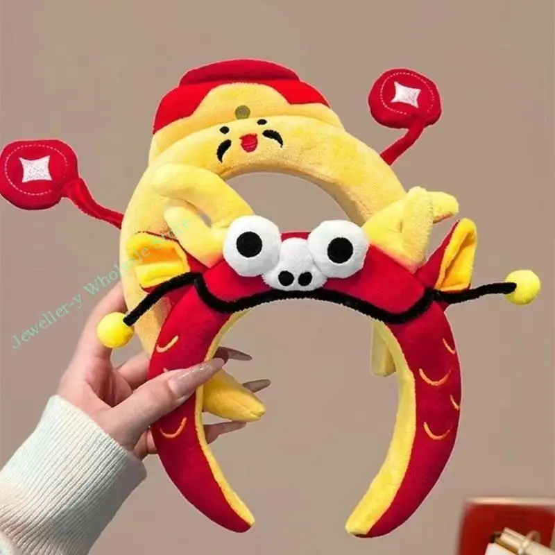 R7UF Festival Thema Plush hoofdband God rijkdom/Dragon Hoofd Face Washing Hiarhoop voor Variouos leeftijd en vakantiethema