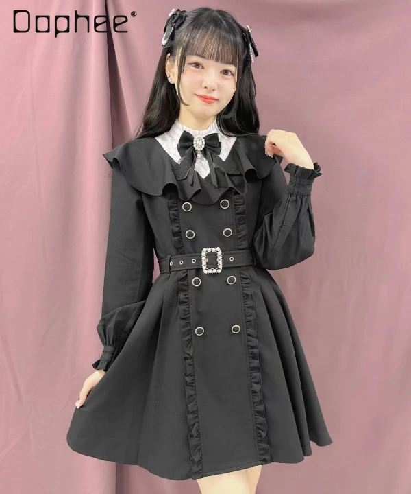 

Rojita Sweet Short Black Dress Ladies 2024 Spring New Japanese Mine Style Lolita Long Sleeve Trench Dresses for Women Vestidos