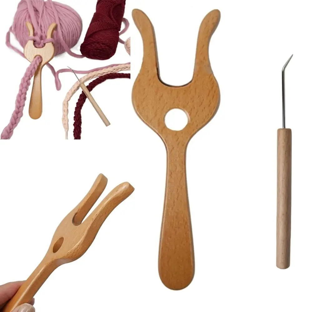 Handmade Wooden Knitting Fork Ergonomic Handle Bent Tip Needle Weaving Making Set Multi-functional Widely Use DIY Crochet Kits