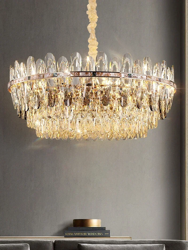 Modern crystal living room chandelier American luxury room decoration LED Shell elements hall lighting