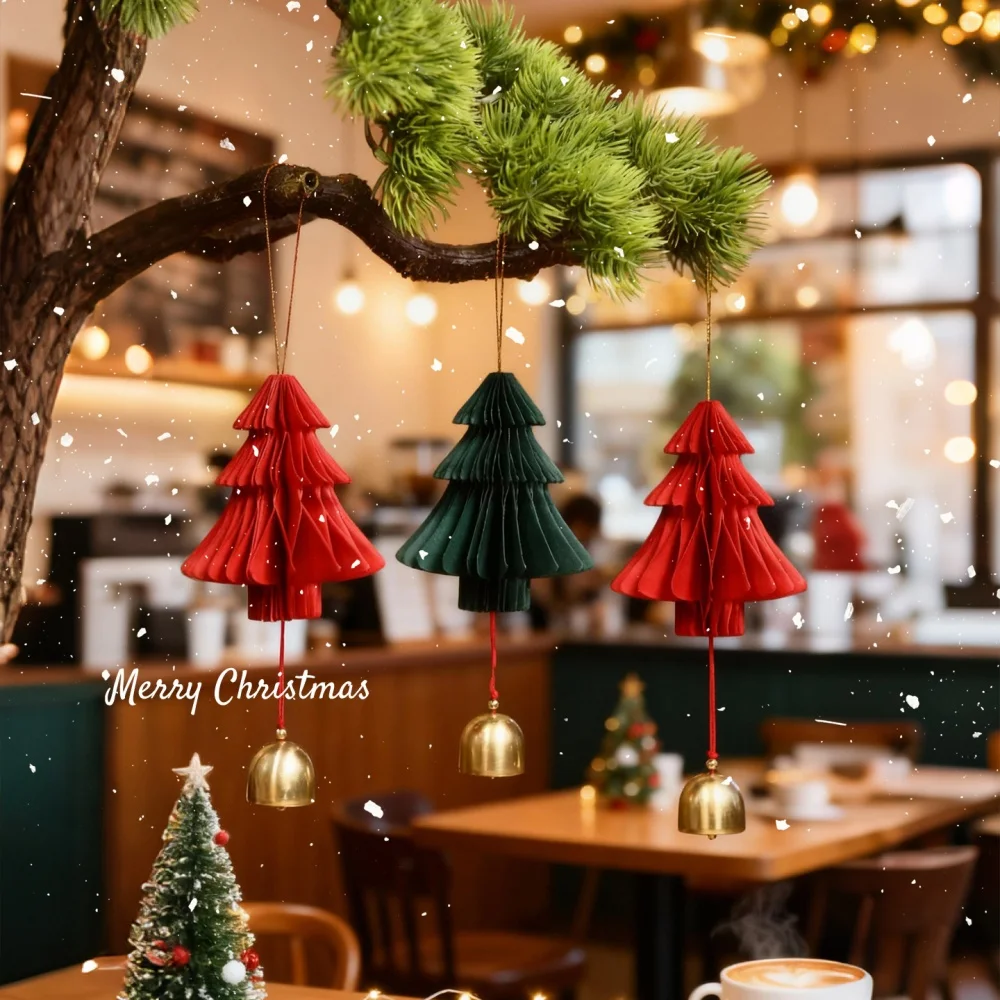 Desk Ornament Handmade Christmas Pendant Bell Pendant Colorful Origami Christmas Tree For Door Wall Home