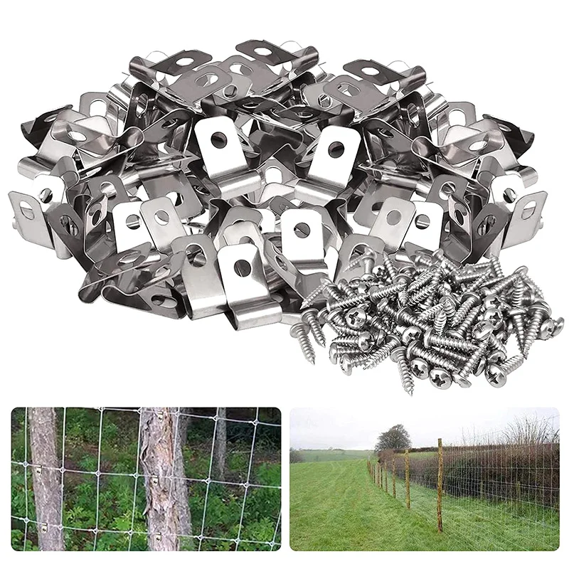 

100 Pcs Fence Wire Clamps & Screws, Agricultural Fencing Mounting Clips Clamp For Mount 12-16 Gauge Welded Wire To Wood