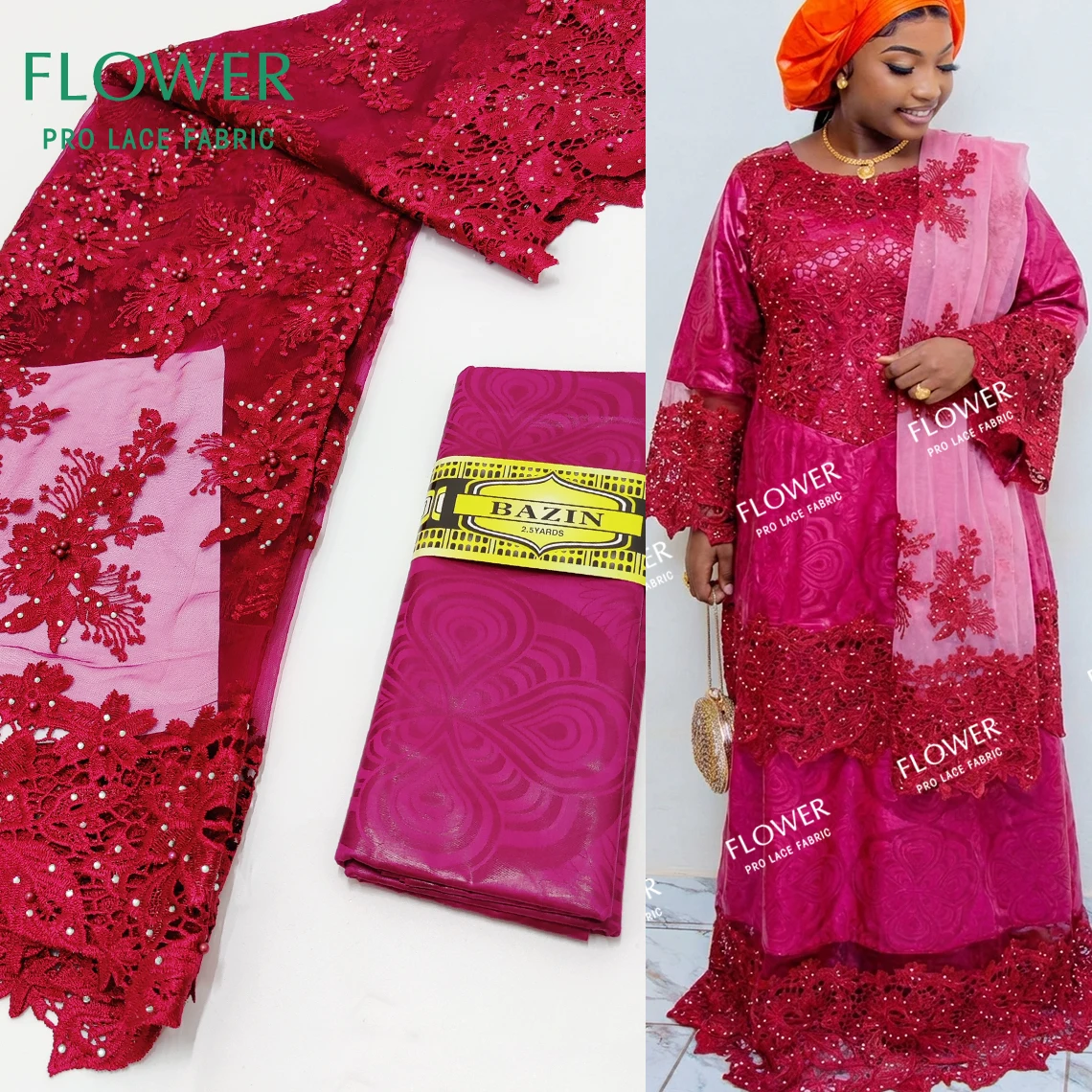 

Ткань для платьев Wine 2026: Африканское сетчатое кружево с гипюром, ткань Басин Рише, Сенегал, Гамбия, для женских вечерних и свадебных нарядов