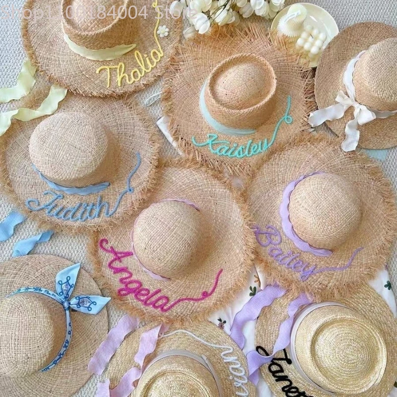 

Customized name, summer Instagram style, large brim, raw edge, raffia straw hat, women's beach hat, sunscreen sunshade hat