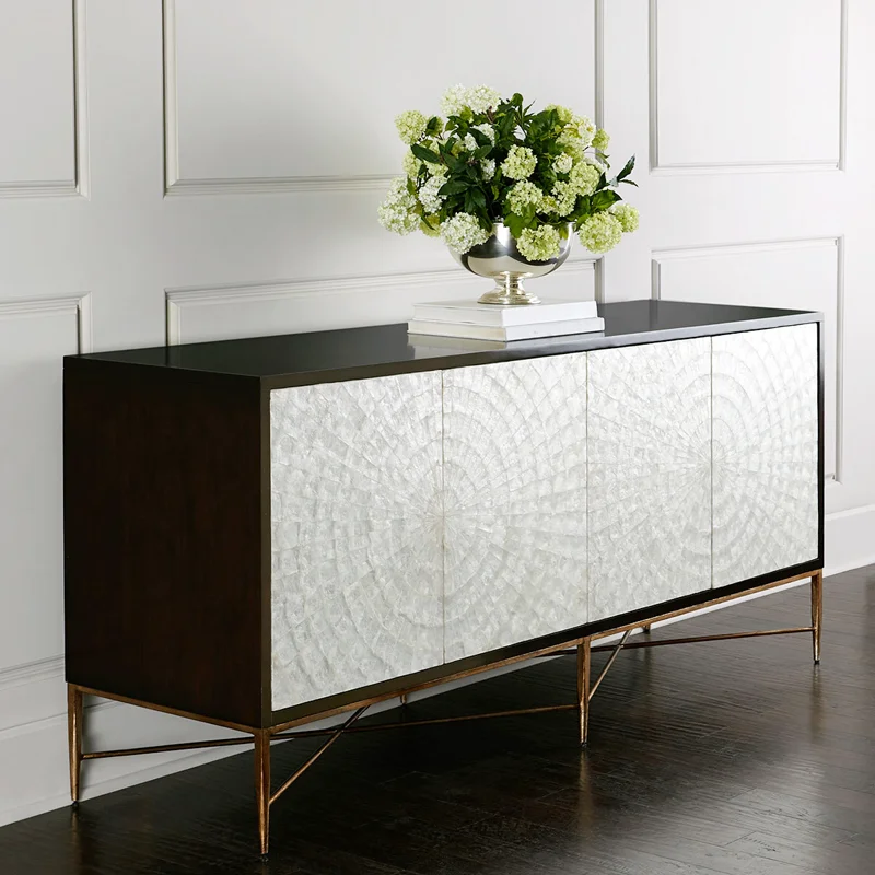 

Neoclassical shell veneer stainless steel side TV Entrance cabinet