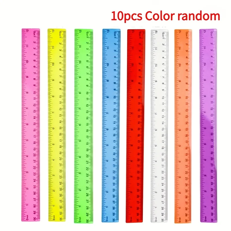 10pcs Random Color Dual-Scale Flexible Plastic Rulers 12Inch/30Cm In Various Colors Suitable For School Office And Home Use