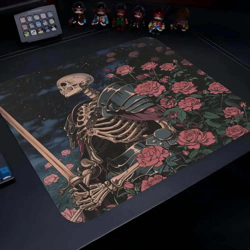 Square Gaming Mouse Pad Skeleton Red Flower Non Slip Rubber Base 18x22 40x45 Desk Mat for PC Laptop Gamer Office Desktop