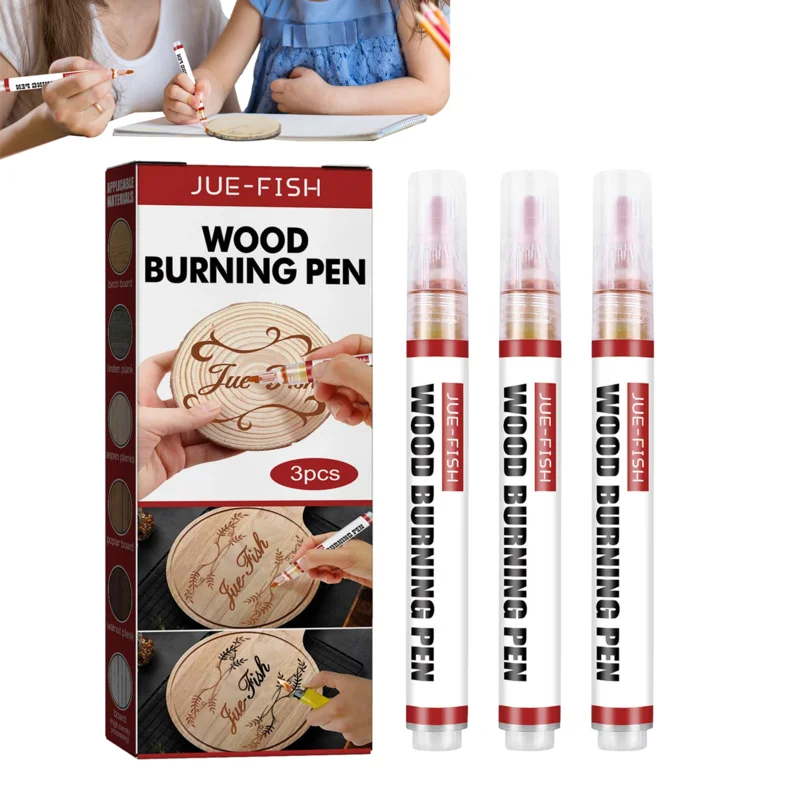 3 Pcs Wood Burning Pen Fine Tip ChemicalScorch Marker Pen Safely Pyrography Wooden Scorch Pen DIY Wood Craft Painting Pen Gift