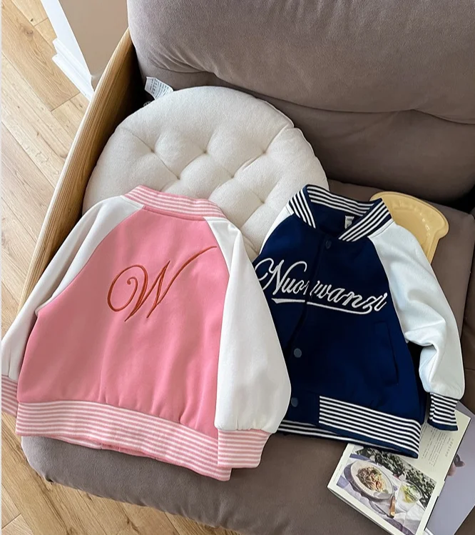 Chaqueta de béisbol coreana para niños y niñas, ropa informal con letras de retales de Color, novedad de otoño, 2024