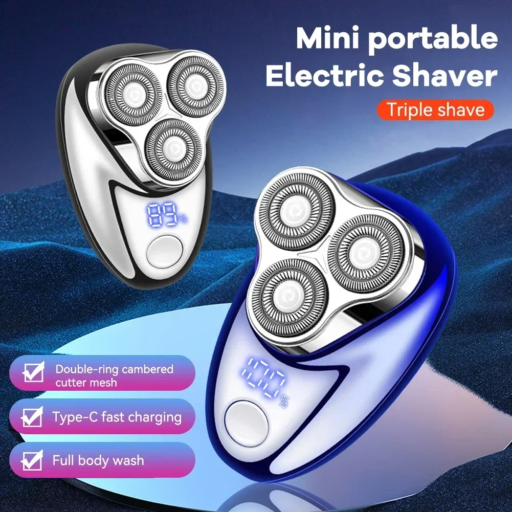 Mini Electric Shaver for Men Portable Beard Knife TYPE-C Charging Three-Head Shavers Face Body Razor with Digital Power Display