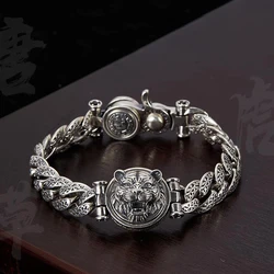 Domineering Male Tiger Head 925 Silver Bracelet Men's Trend Personality 18/20/22CM Retro Chain Party Luxurious Jewelry Gift