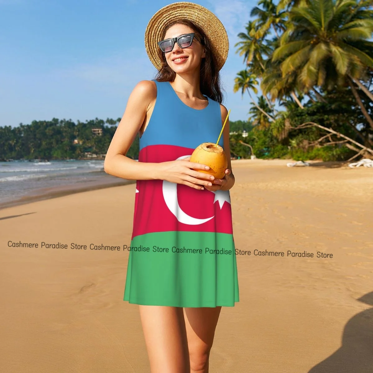 Women's Dress Azerbaijan Flag Summer Casual T Shirt Dresses Beach Cover up Tank Dress