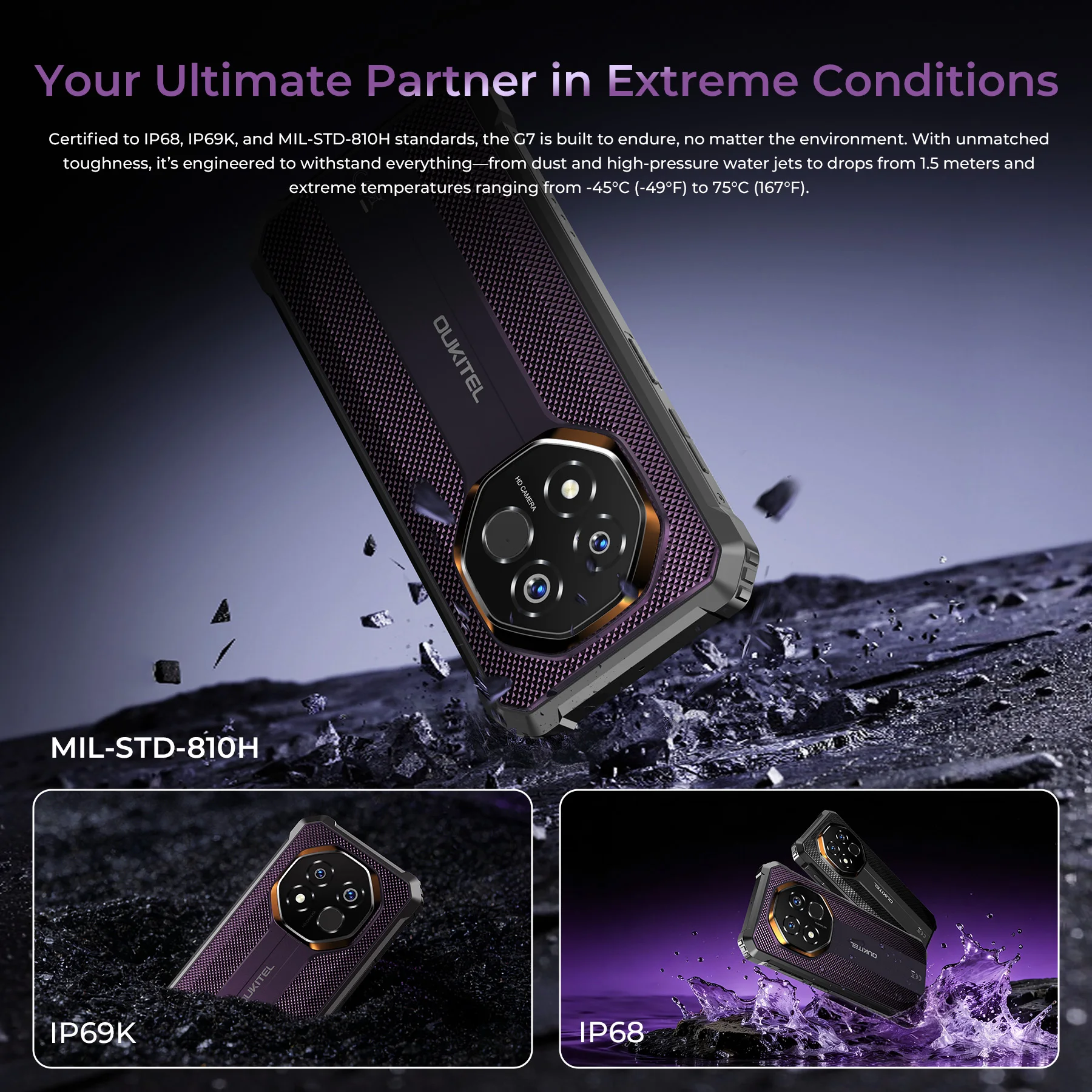OUKITEL G7 10600mAh Rugged Smartphone 24GB (8+16)+256GB, 6.52