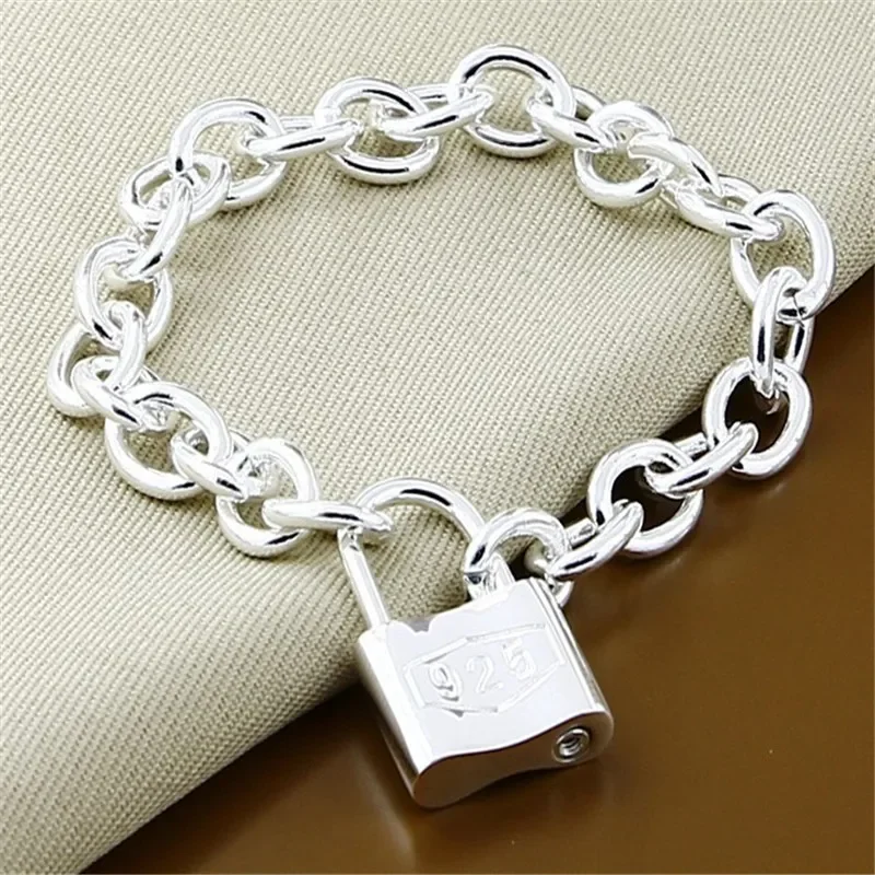 Luxury Fashion 925 Sterling Silver Exquisite Lock Bracelet For Men Women Christmas Valentine\'s Day High Quality Jewelry Gifts