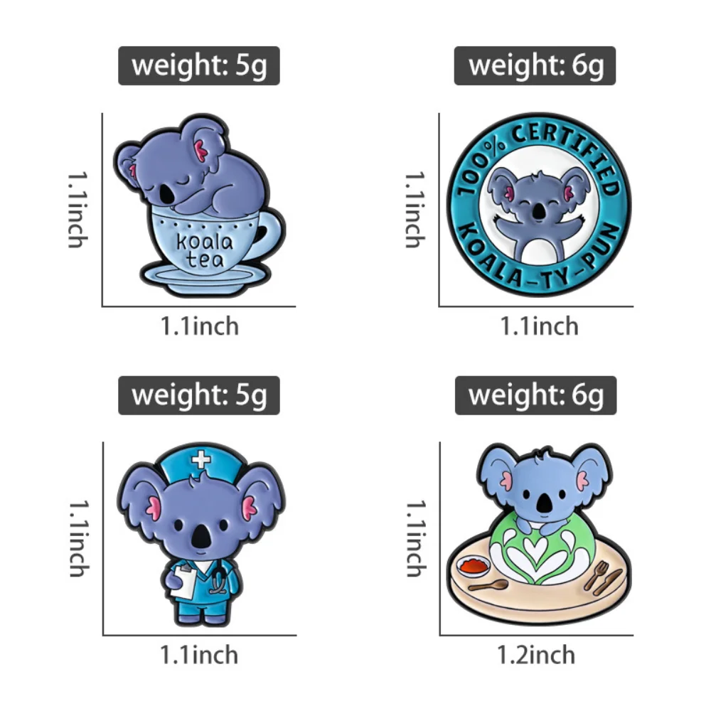 Soft and Cute Koala 4 Badges Tea Tea/Teacup Set/Certification Label/Nurse Koala Pins Healing Q Cute Bag Decorative Pin