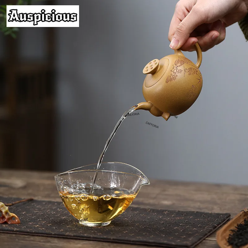 170ml Bionic Yixing Purple Clay Teapots Handmade Lotus Root Pot Raw Ore Section Mud Kettle With Infuser Chinese Zisha Tea Set