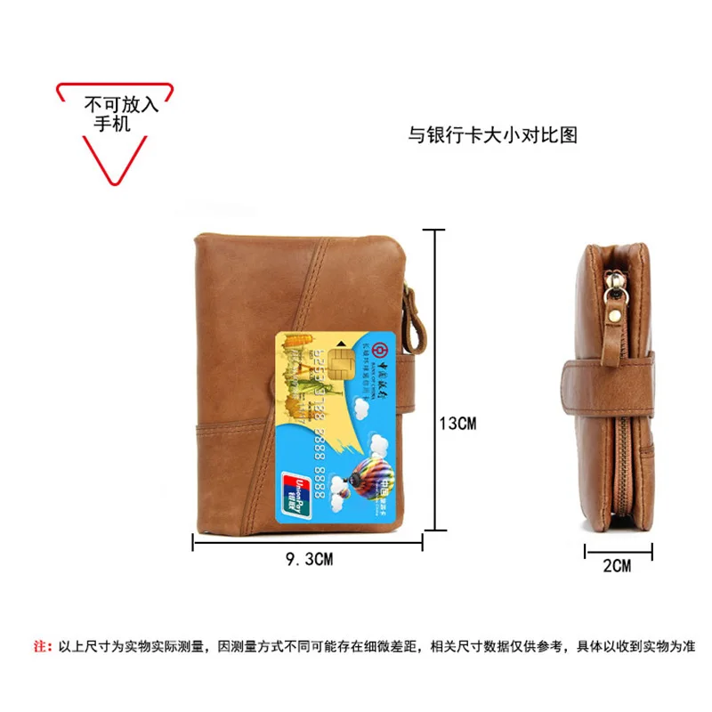 Crazy Horse Leather First Layer Cowhide RFID Men's Folding Wallet Short Multi-function Multi-Card Strap Leather Wallet