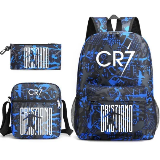 Conjunto de 3 uds. De mochila escolar Cristiano Ronaldo CR7, mochila escolar para estudiantes, niños y niñas, nuevo patrón, mochila de moda CR7