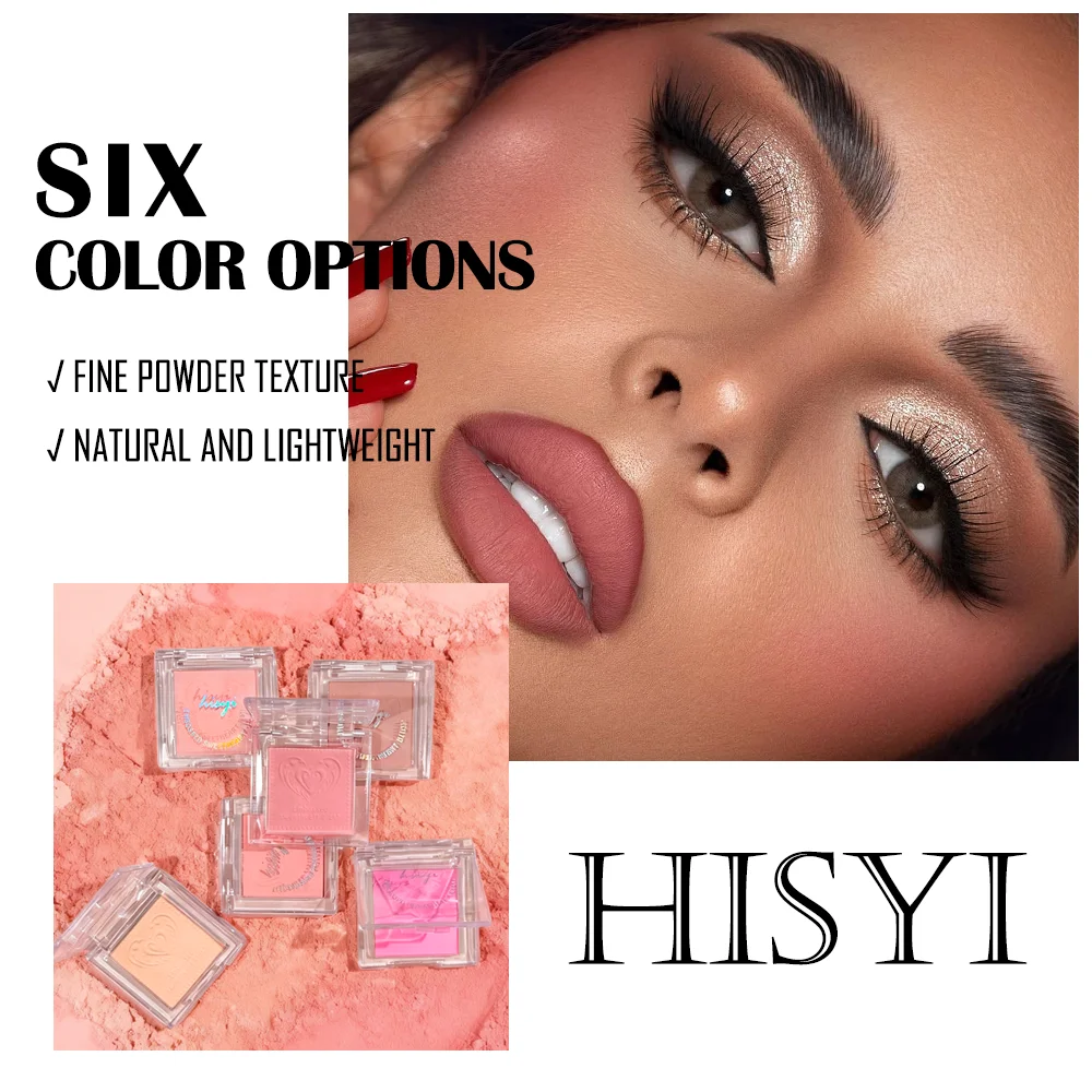 HISYI Embossed Sweetheart Blush, 6-Color Matte Shimmer Blush Powder for Face Makeup Cosmetics