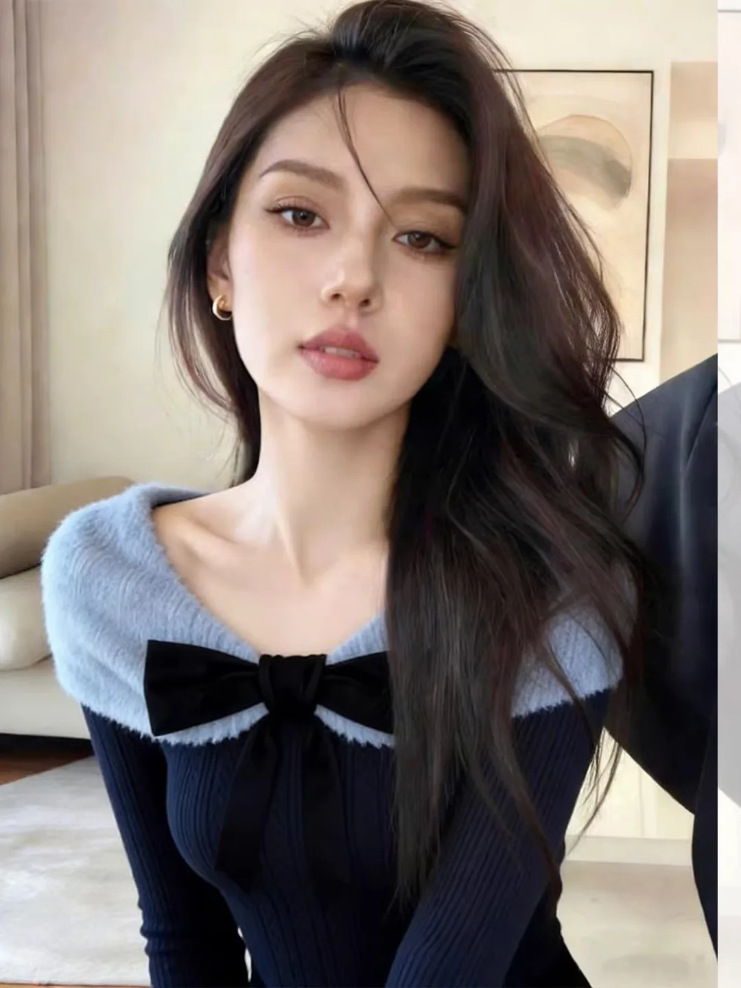 

Soft Blue Knot Plu oulder Wrap Slim Fit Knitted Sweater Women's Spring 2026 Ele Aosphere Feeling Top