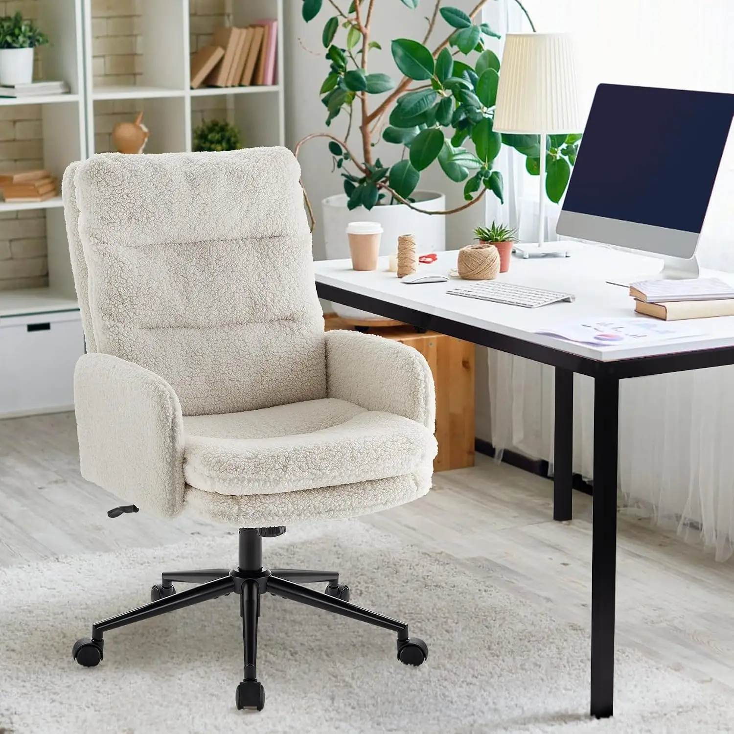 High Back Office Chair with Armrests Cashmere Fabric Ergonomic Desk Seat for Home Study, Customized
