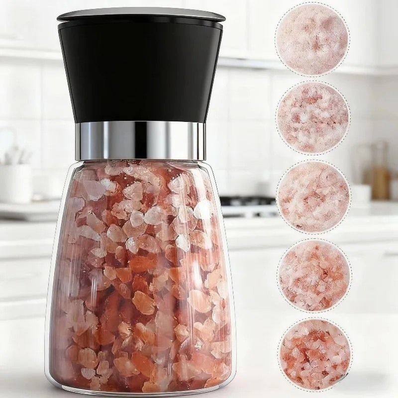 Molinillo de Pimienta de Acero Premium, Cuerpo de Vidrio Resistente, Grosor Ajustable, Molinillo de Especias Manual