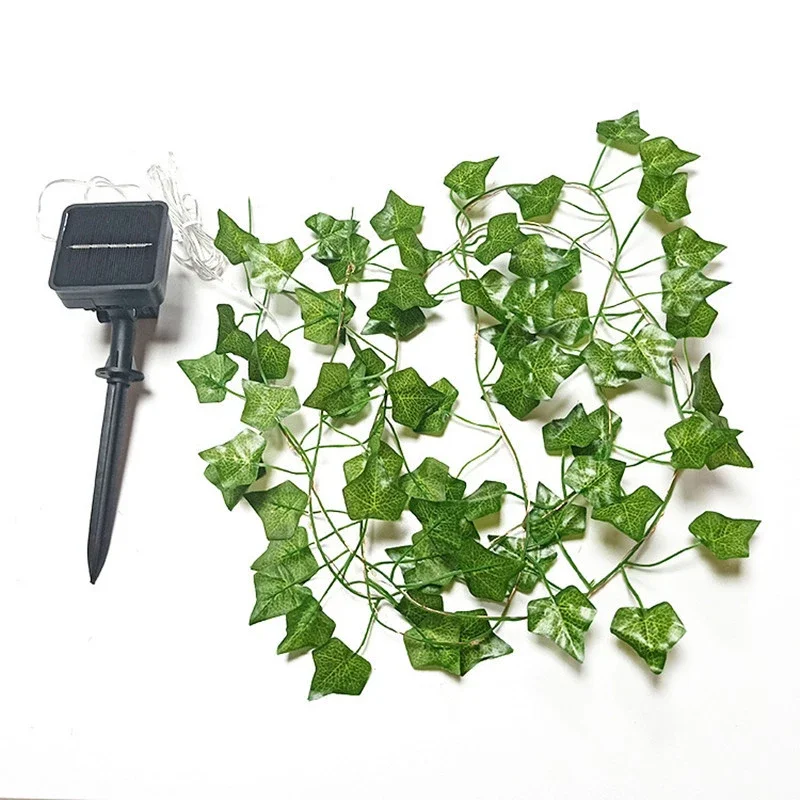 Solar Green Leaf Fake Plants String Light Waterproof String Light For Wall House Room Office Outdoor Birthday Wedding Decor