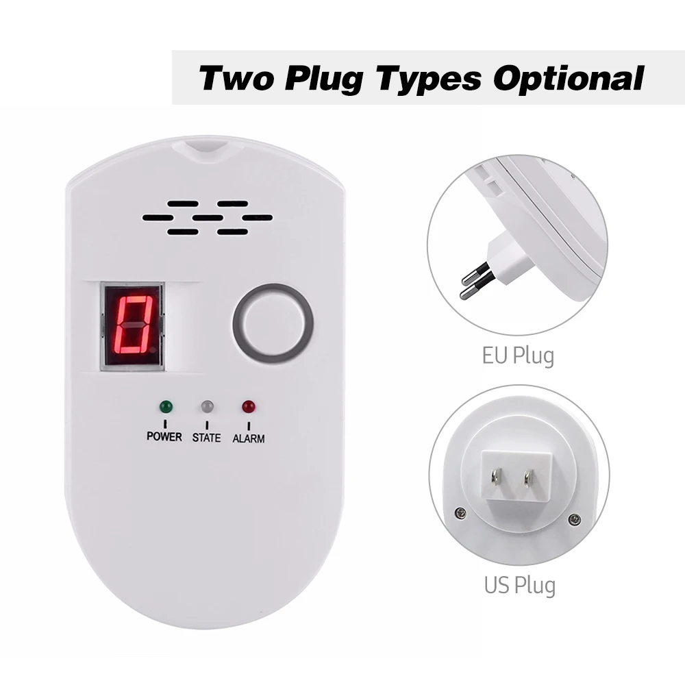 BRJ-502D plug-in digital detector de gás natural de alta sensibilidade alarme de gás doméstico monitor de vazamento de gás combustível para cozinha em casa